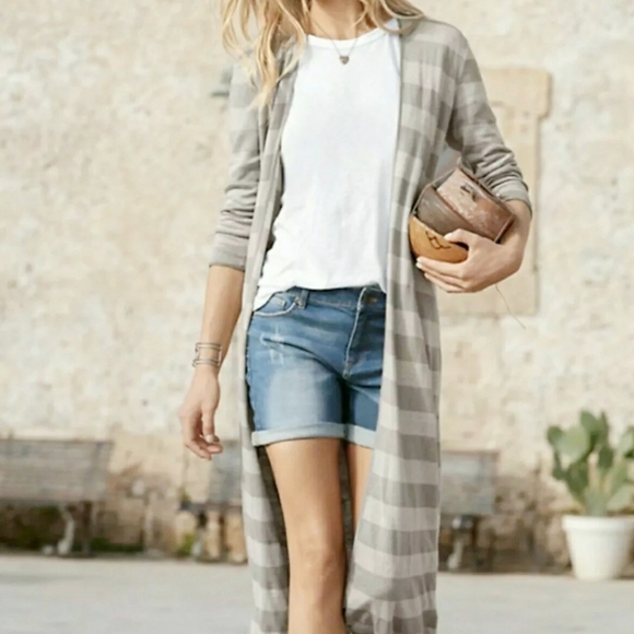 Garnet Hill Sweaters - Garnet Hill 100% Linen Neutral Color Stripe Duster
